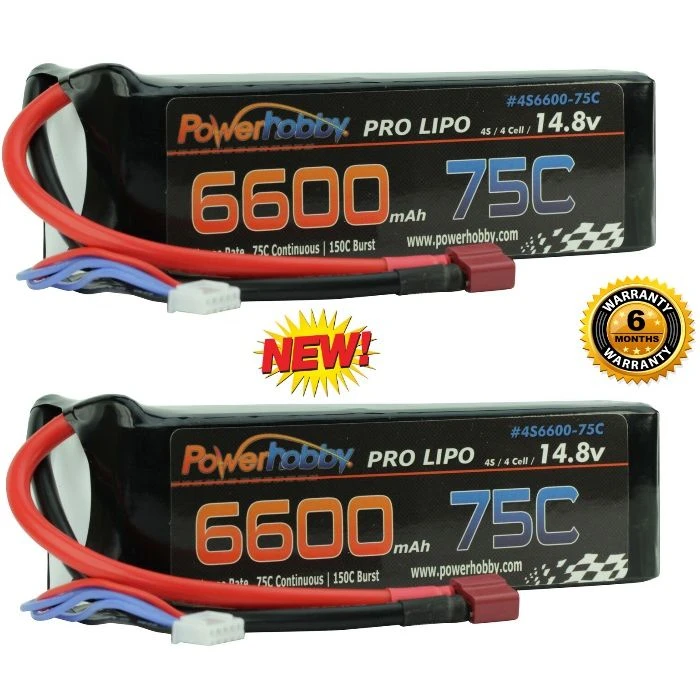 PowerHobby 4S 14.8V 6600mAh 75C-150C Lipo Battery Pack Deans Plug 4-Cell (2) 3 PowerHobby 4S 14.8V 6600mAh 75C-150C Lipo Battery Pack Deans Plug 4-Cell (2)